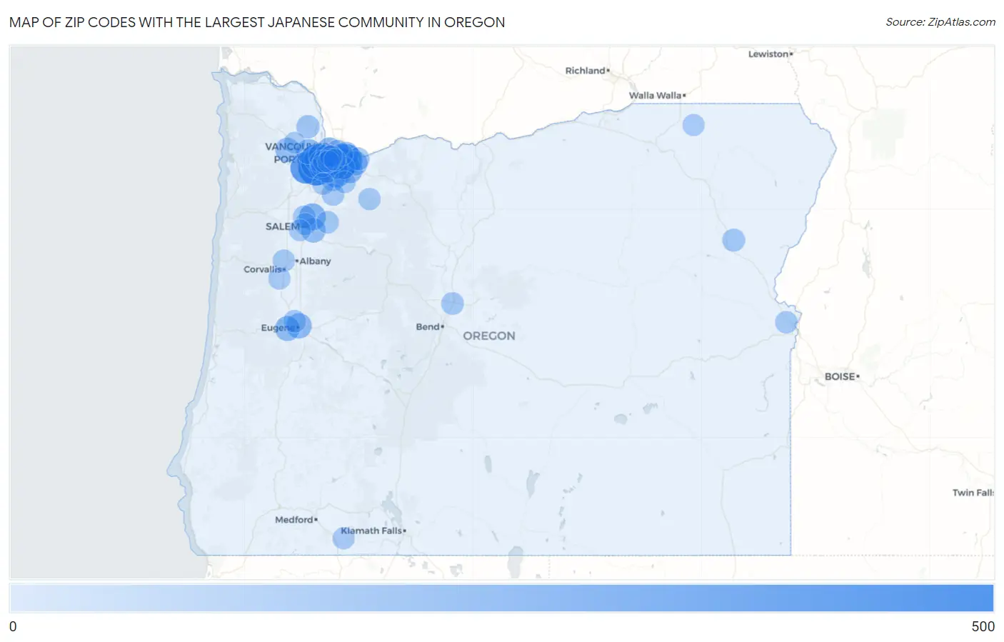 Zip Codes with the Largest Japanese Community in Oregon Map