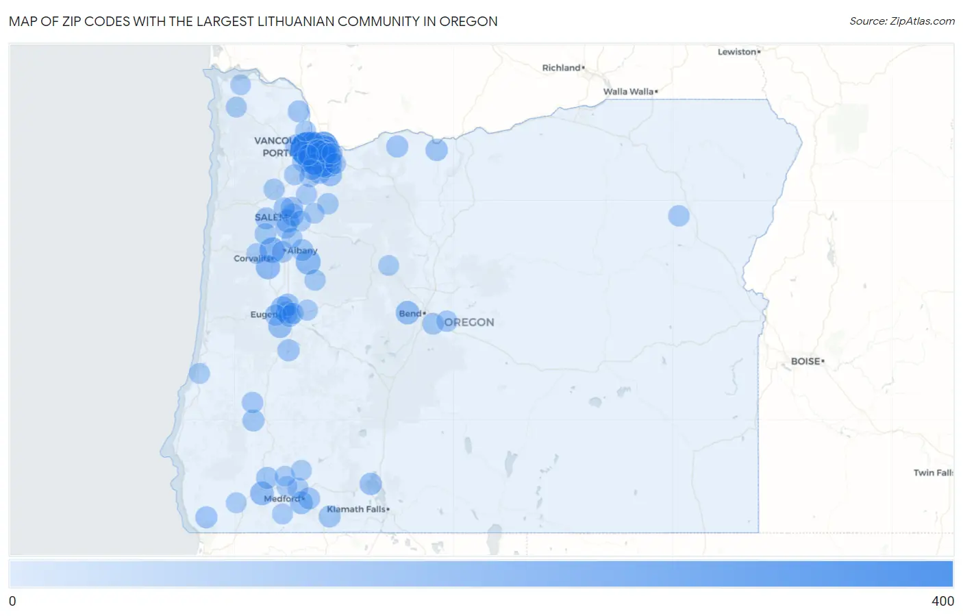 Zip Codes with the Largest Lithuanian Community in Oregon Map