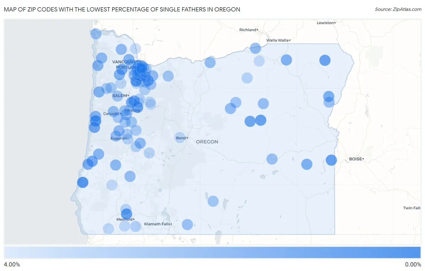 Zip Codes with the Lowest Percentage of Single Fathers in Oregon Map
