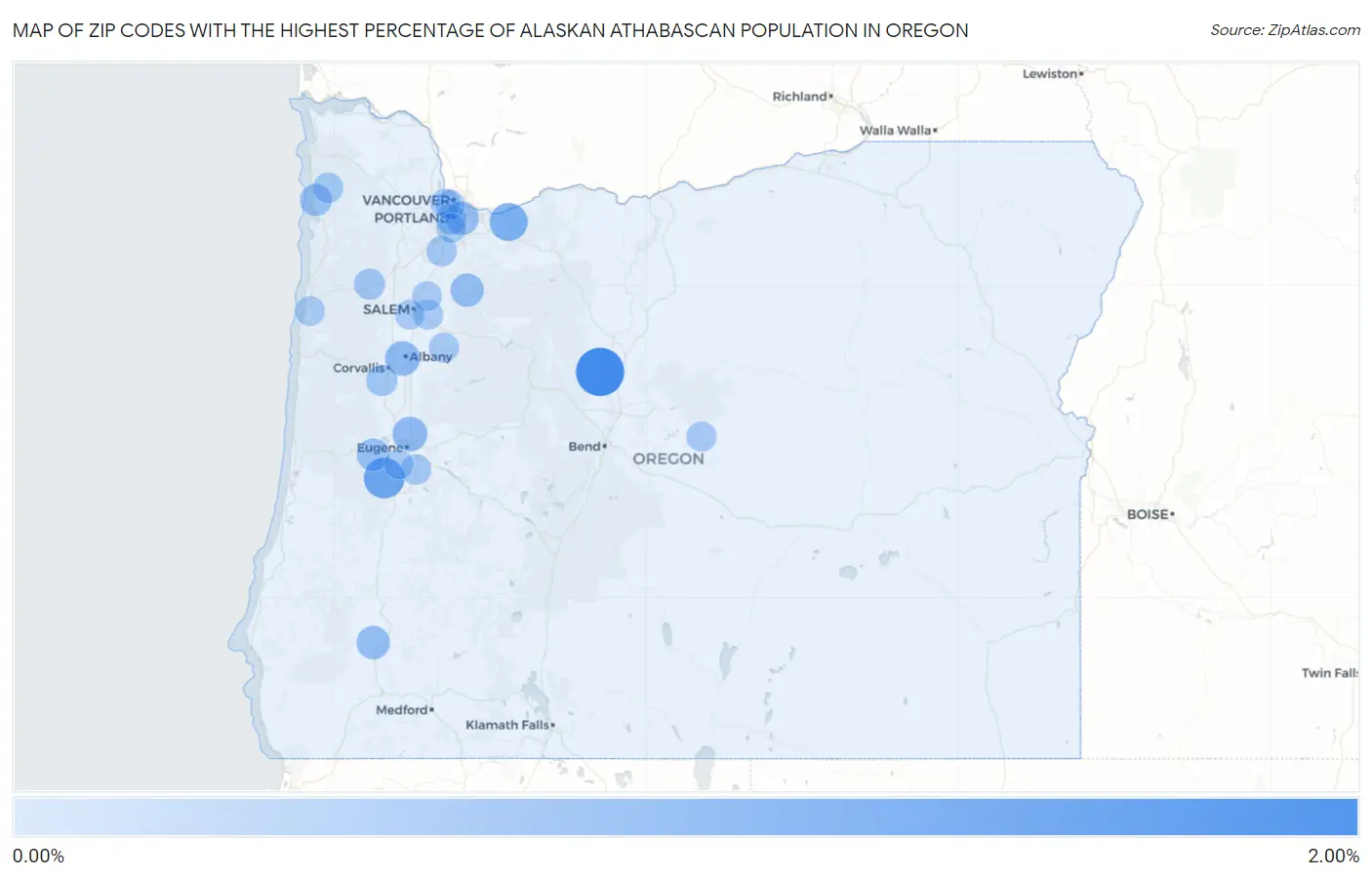 Zip Codes with the Highest Percentage of Alaskan Athabascan Population in Oregon Map