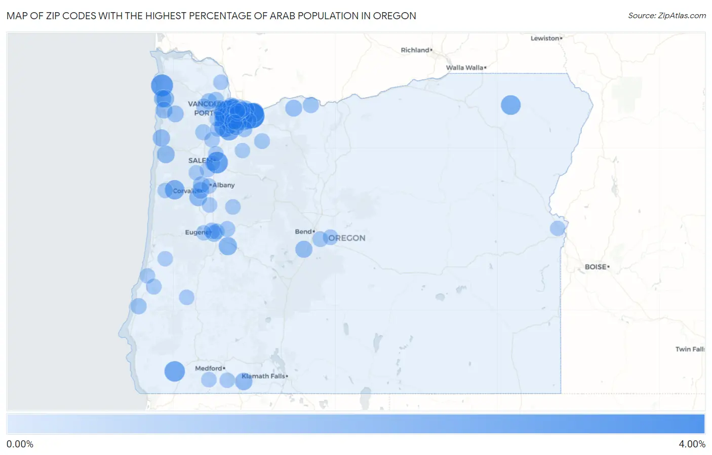 Zip Codes with the Highest Percentage of Arab Population in Oregon Map
