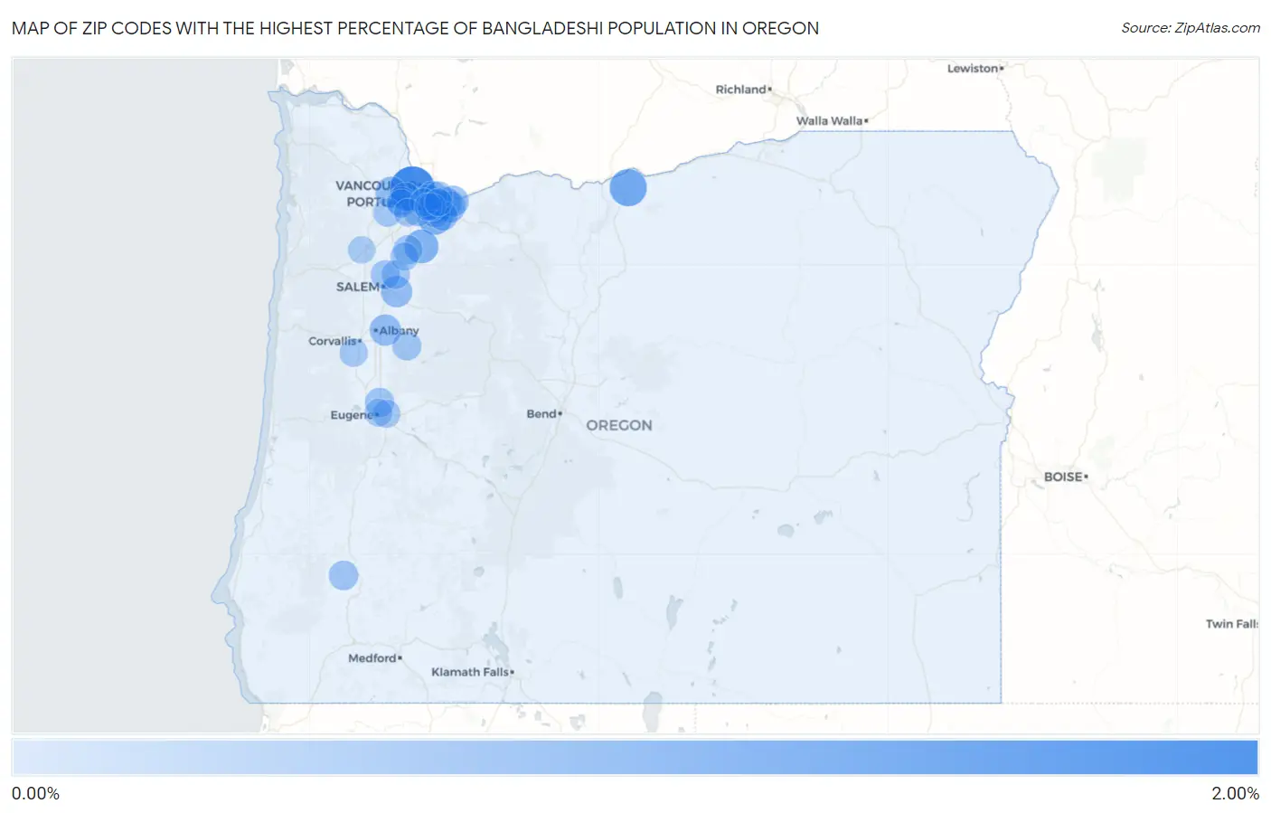 Zip Codes with the Highest Percentage of Bangladeshi Population in Oregon Map