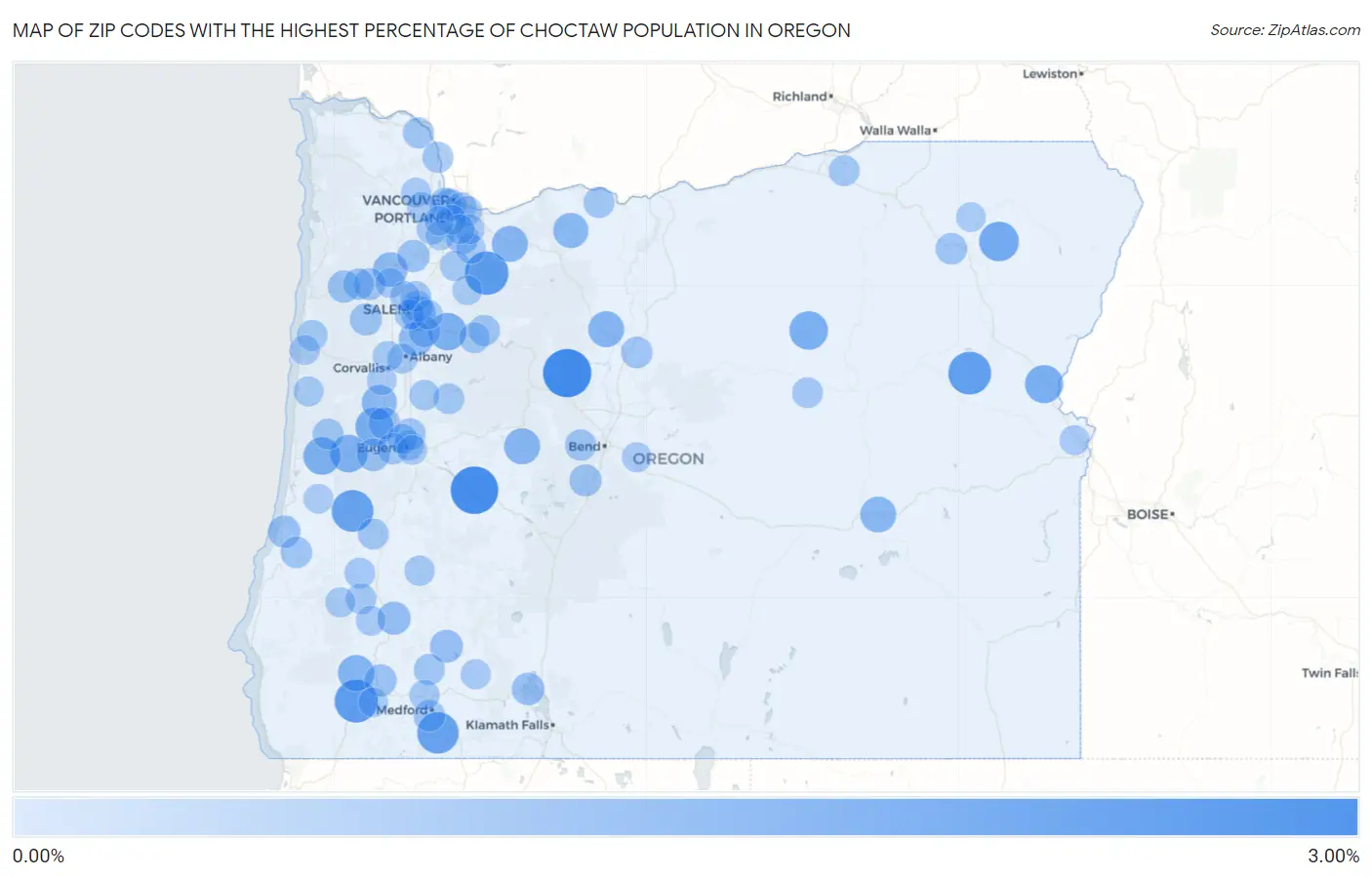 Zip Codes with the Highest Percentage of Choctaw Population in Oregon Map