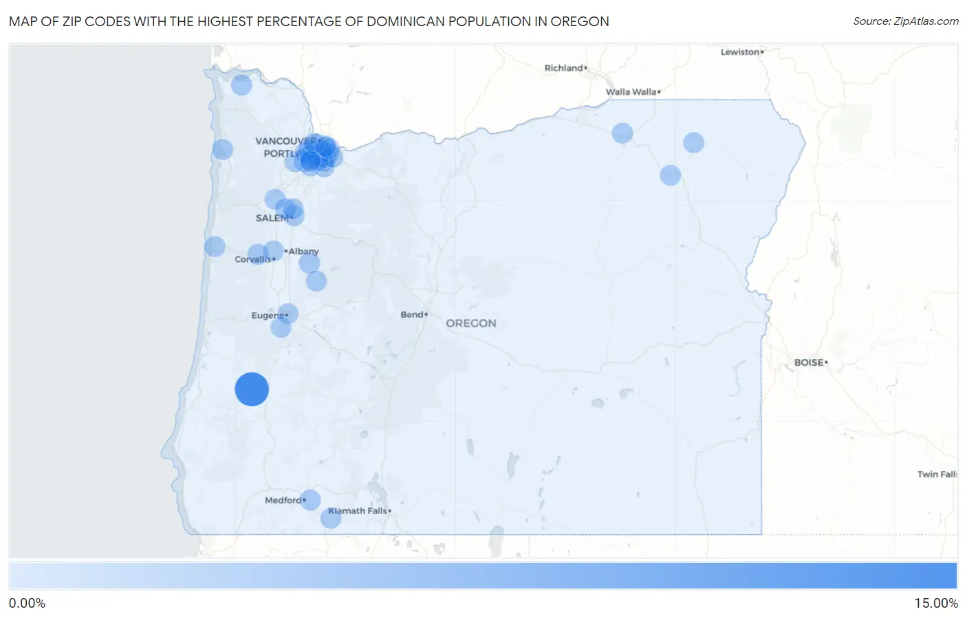 Zip Codes with the Highest Percentage of Dominican Population in Oregon Map