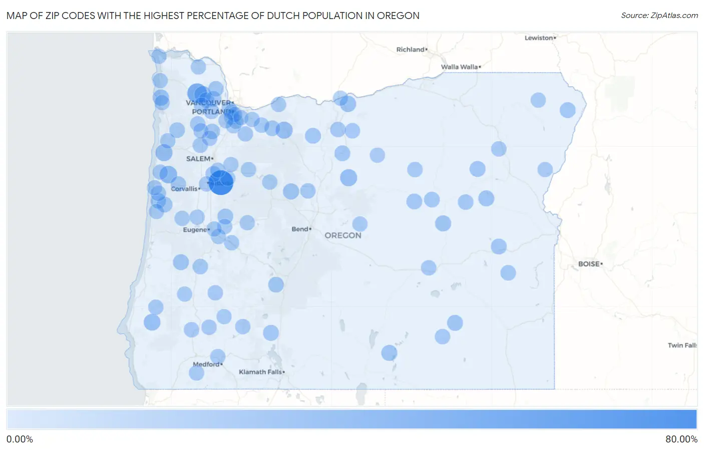 Zip Codes with the Highest Percentage of Dutch Population in Oregon Map