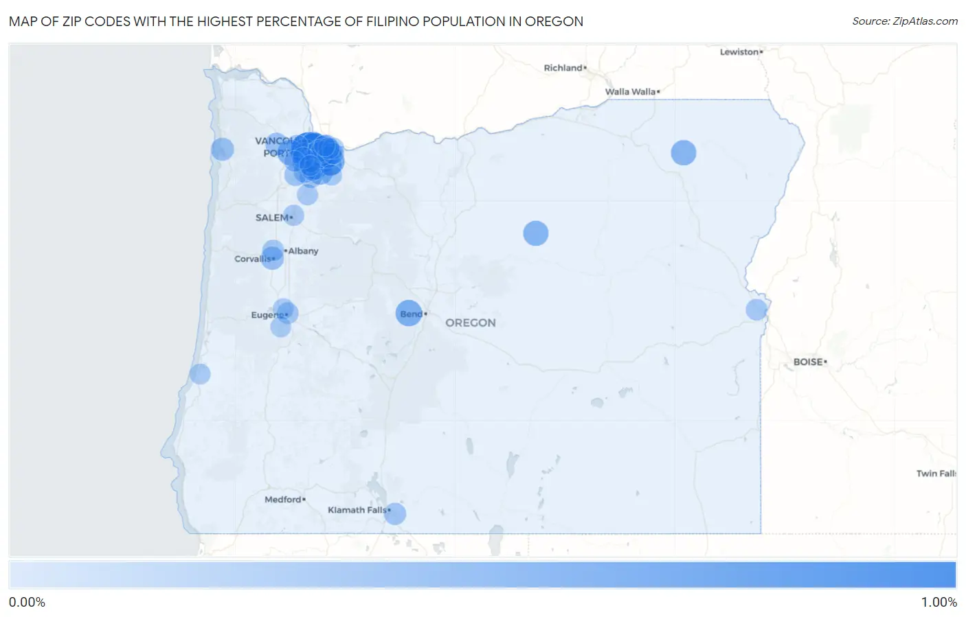 Zip Codes with the Highest Percentage of Filipino Population in Oregon Map