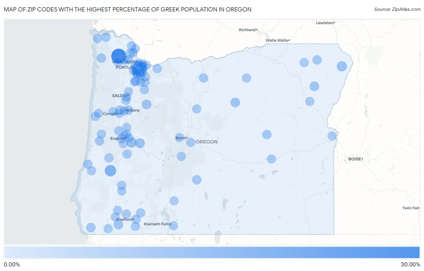 Zip Codes with the Highest Percentage of Greek Population in Oregon Map