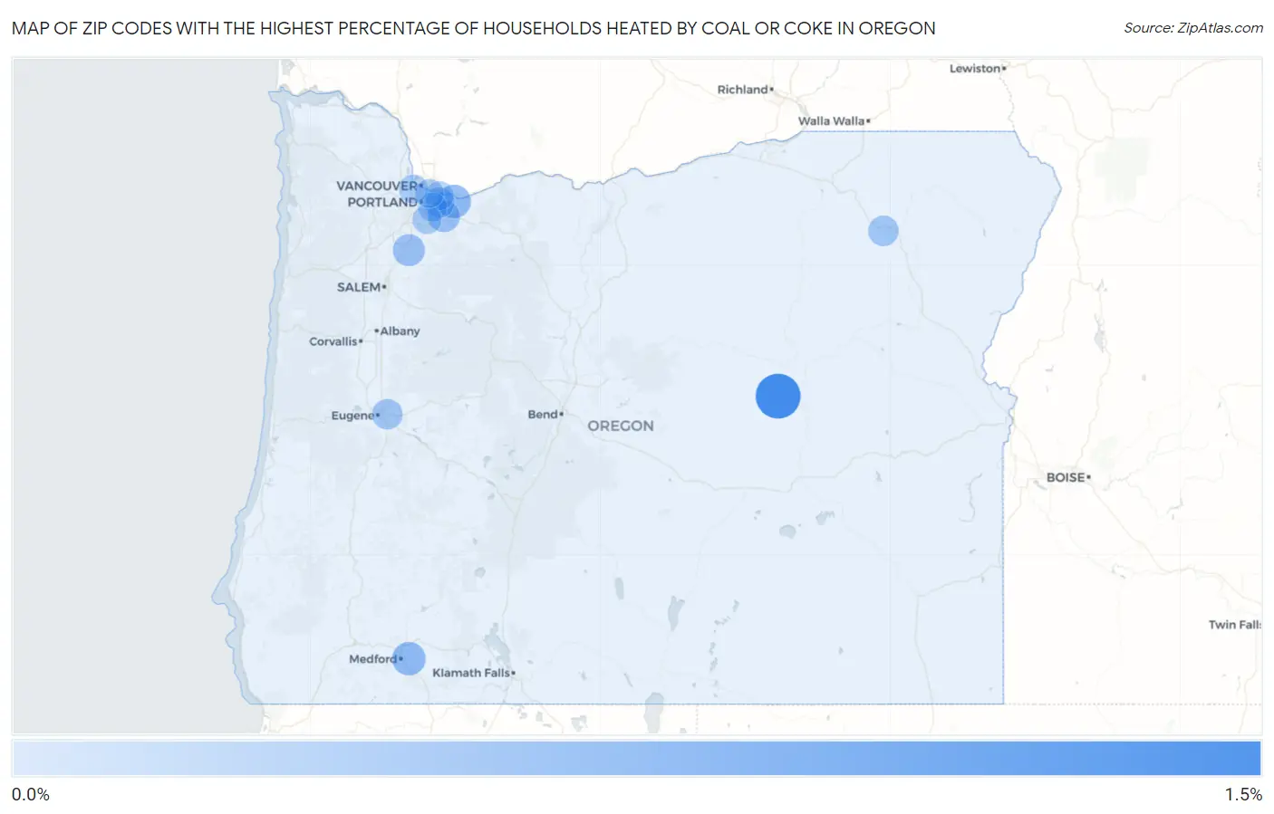 Zip Codes with the Highest Percentage of Households Heated by Coal or Coke in Oregon Map
