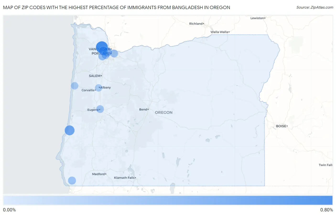Zip Codes with the Highest Percentage of Immigrants from Bangladesh in Oregon Map
