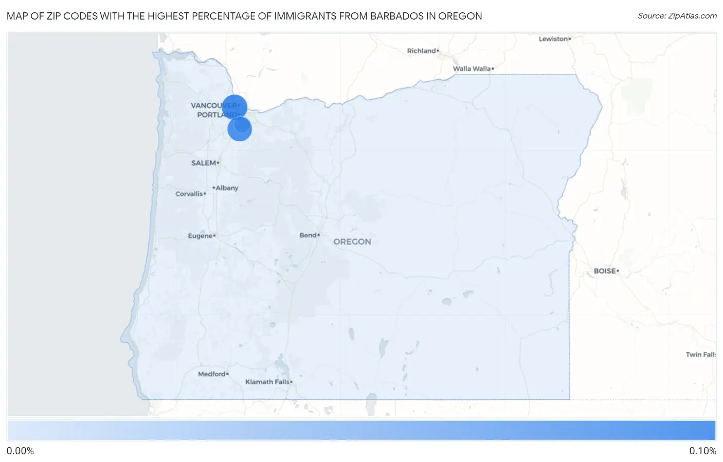 Zip Codes with the Highest Percentage of Immigrants from Barbados in Oregon Map