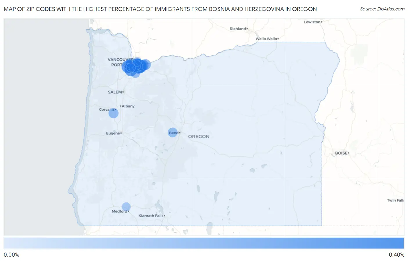 Zip Codes with the Highest Percentage of Immigrants from Bosnia and Herzegovina in Oregon Map