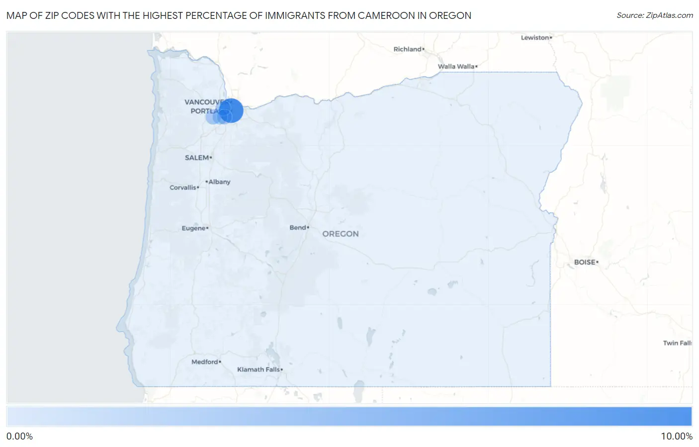Zip Codes with the Highest Percentage of Immigrants from Cameroon in Oregon Map
