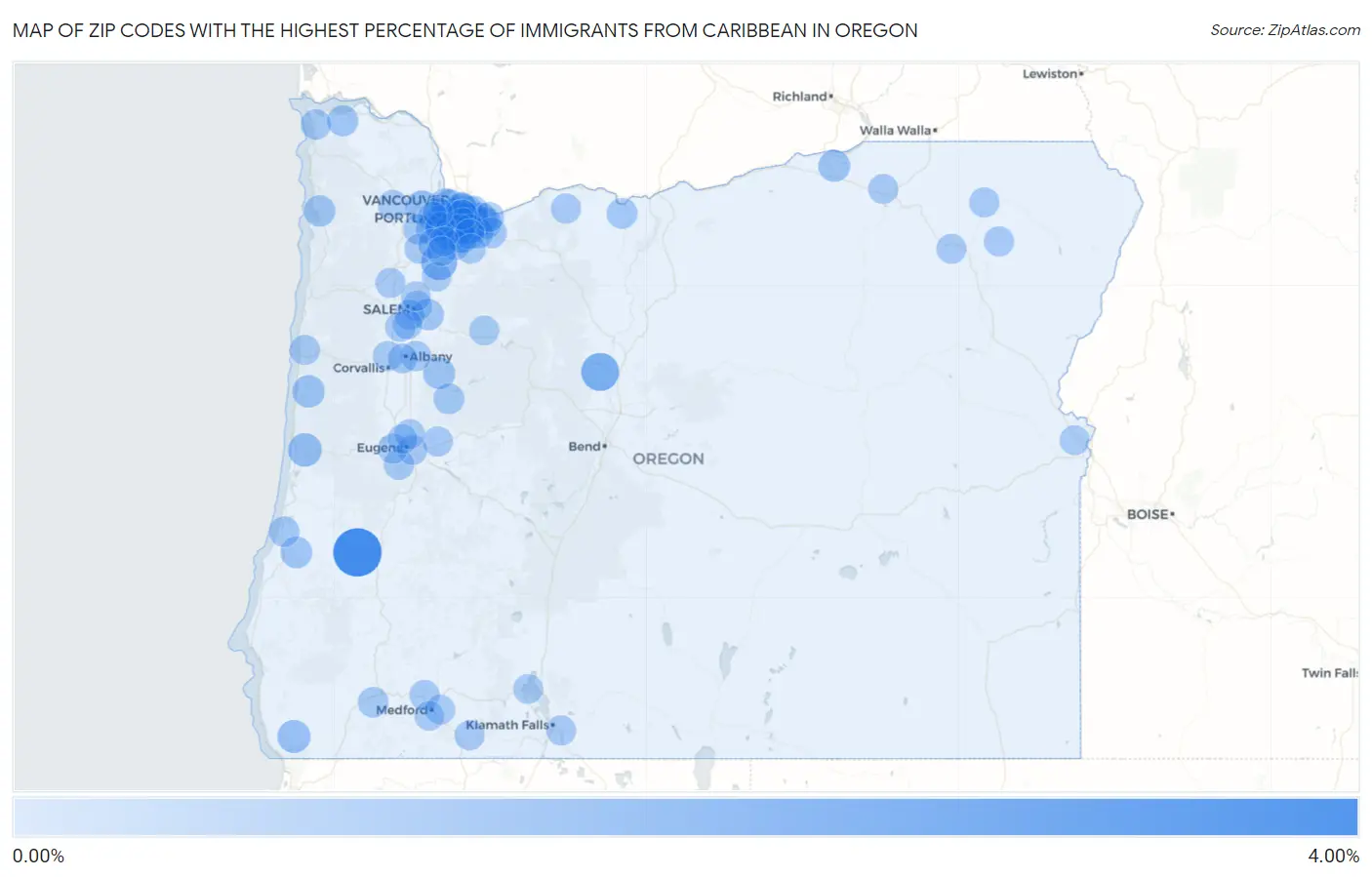 Zip Codes with the Highest Percentage of Immigrants from Caribbean in Oregon Map