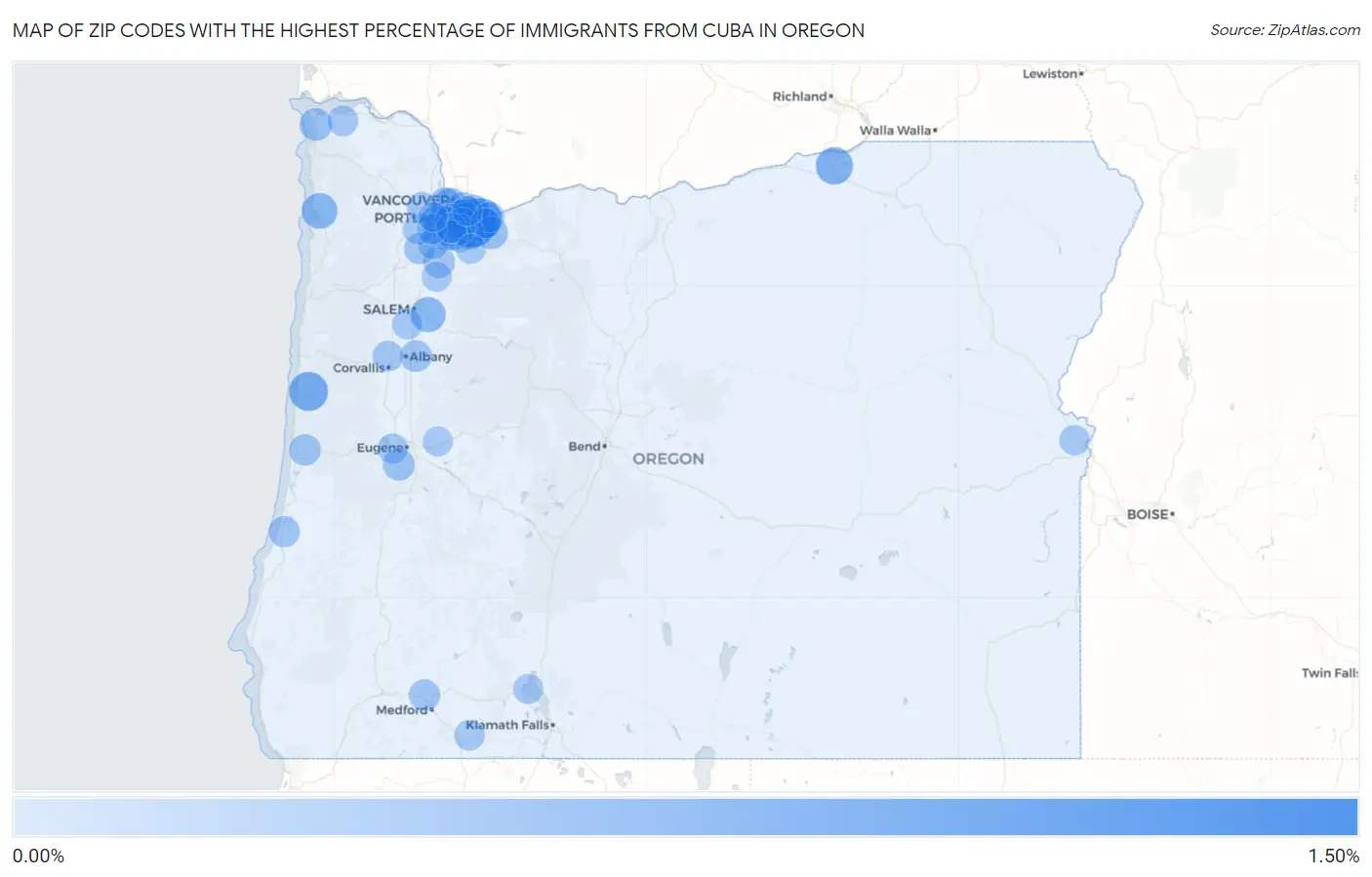 Zip Codes with the Highest Percentage of Immigrants from Cuba in Oregon Map