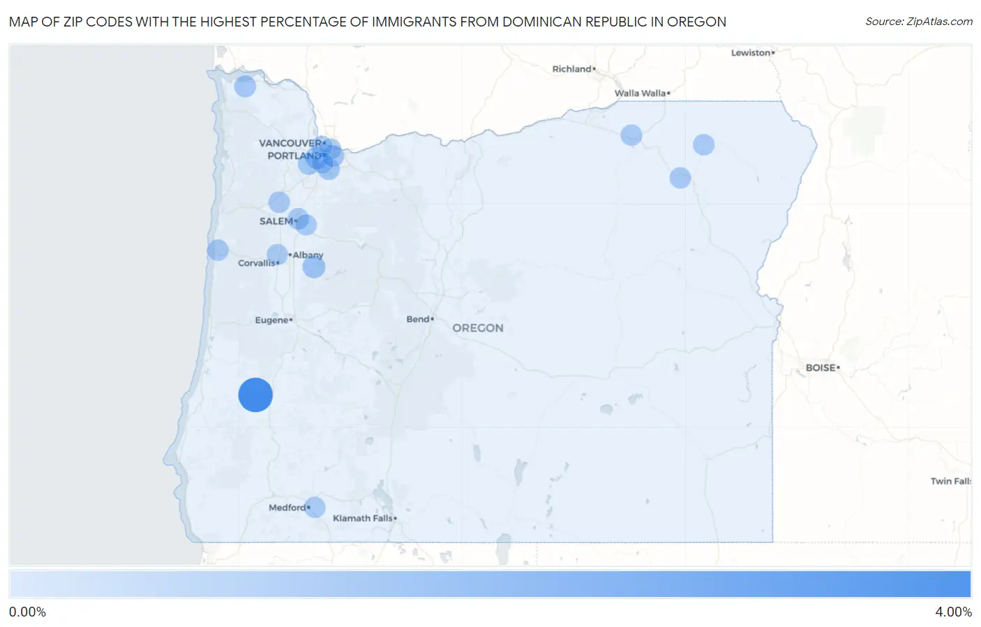 Zip Codes with the Highest Percentage of Immigrants from Dominican Republic in Oregon Map