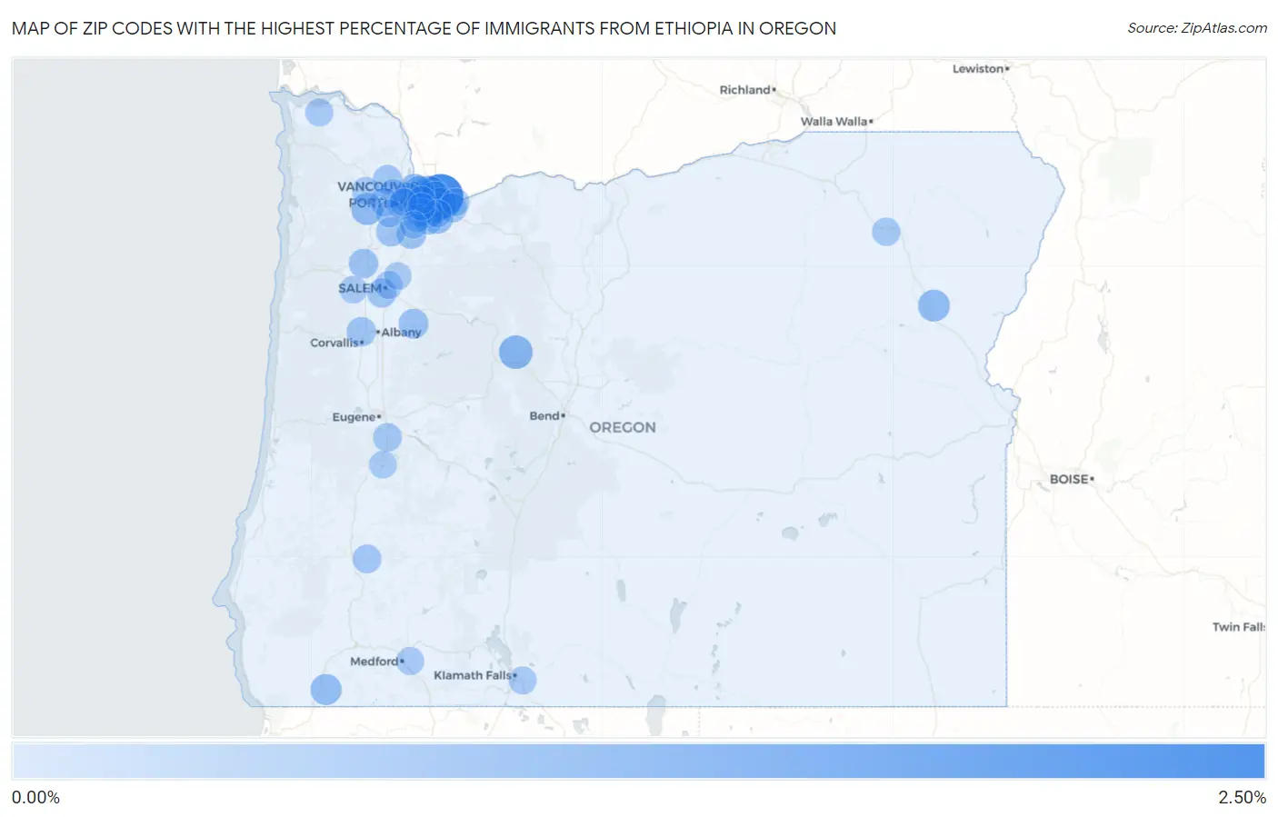 Zip Codes with the Highest Percentage of Immigrants from Ethiopia in Oregon Map