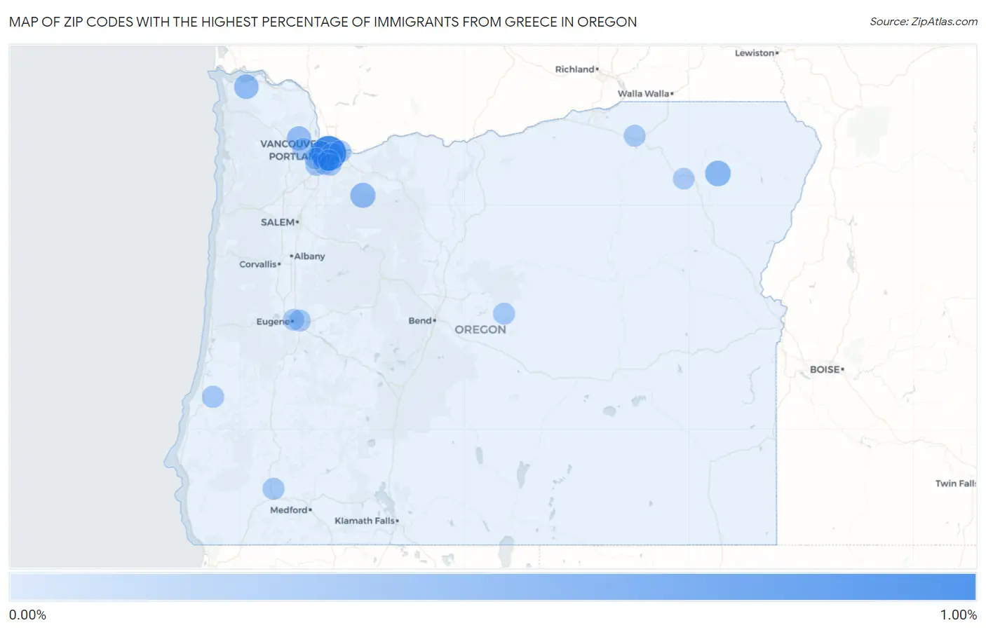 Zip Codes with the Highest Percentage of Immigrants from Greece in Oregon Map