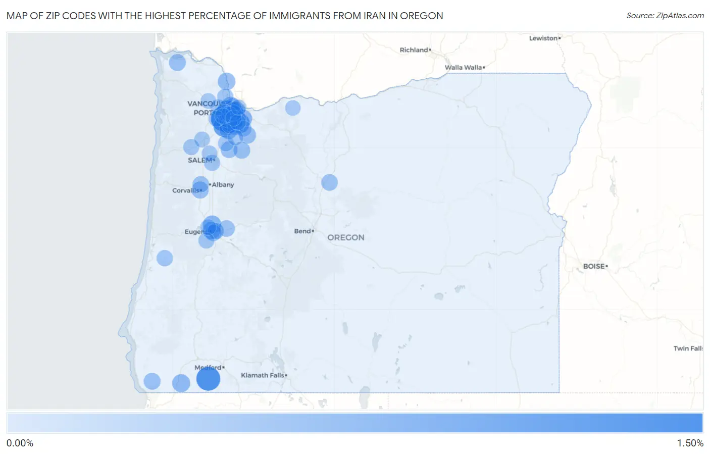 Zip Codes with the Highest Percentage of Immigrants from Iran in Oregon Map