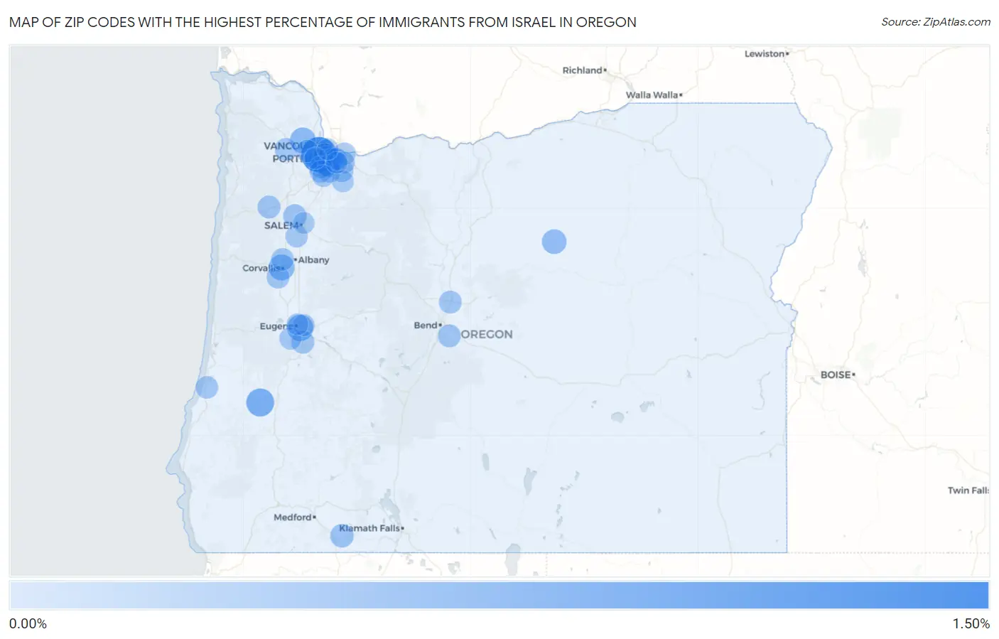 Zip Codes with the Highest Percentage of Immigrants from Israel in Oregon Map