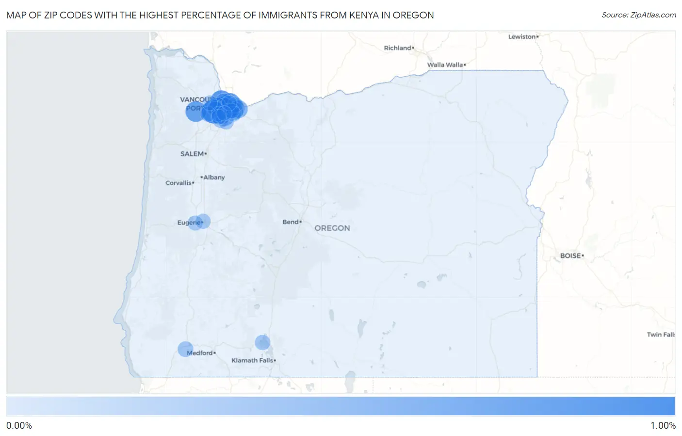 Zip Codes with the Highest Percentage of Immigrants from Kenya in Oregon Map