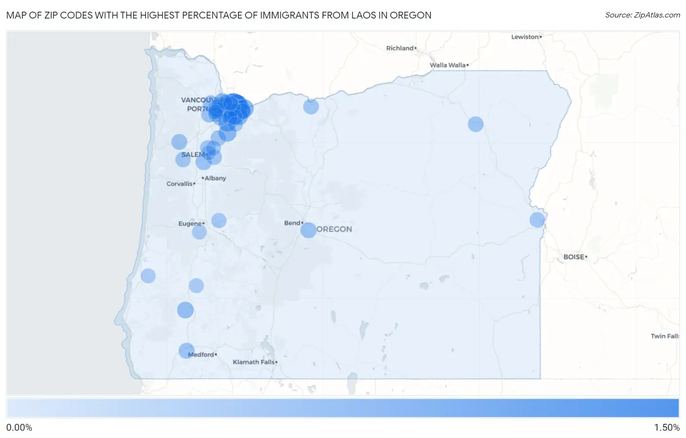 Zip Codes with the Highest Percentage of Immigrants from Laos in Oregon Map
