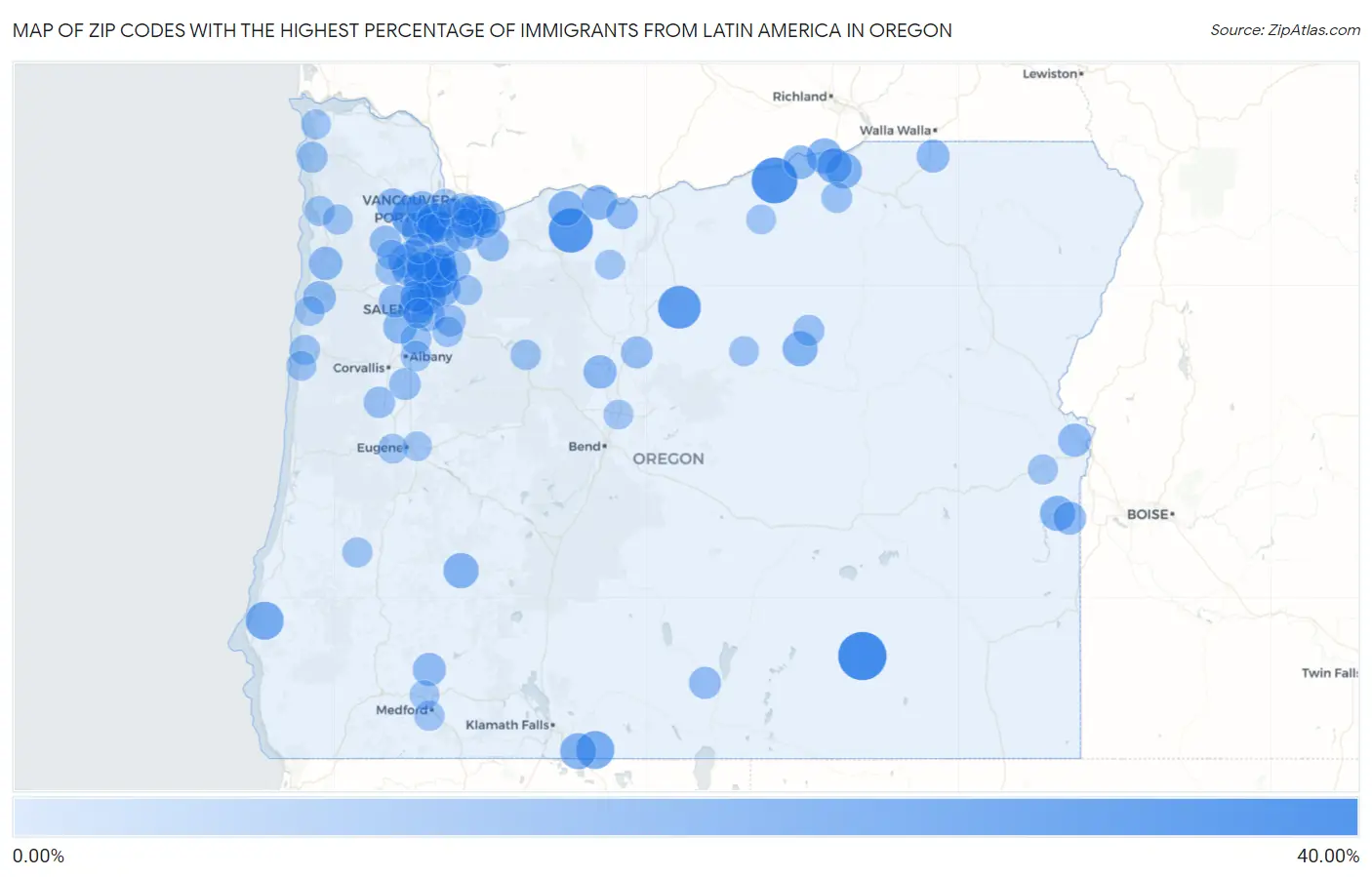 Zip Codes with the Highest Percentage of Immigrants from Latin America in Oregon Map