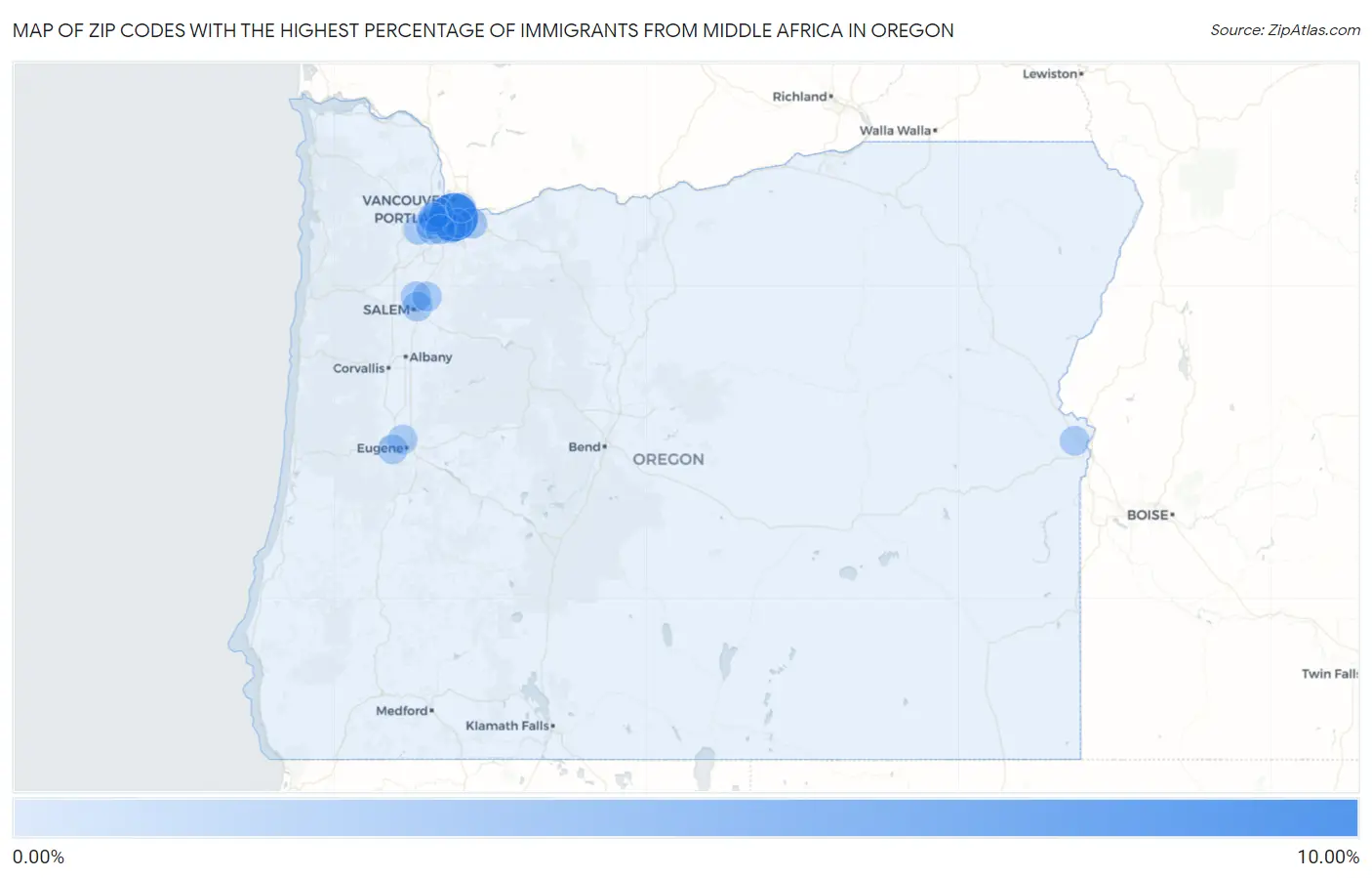 Zip Codes with the Highest Percentage of Immigrants from Middle Africa in Oregon Map