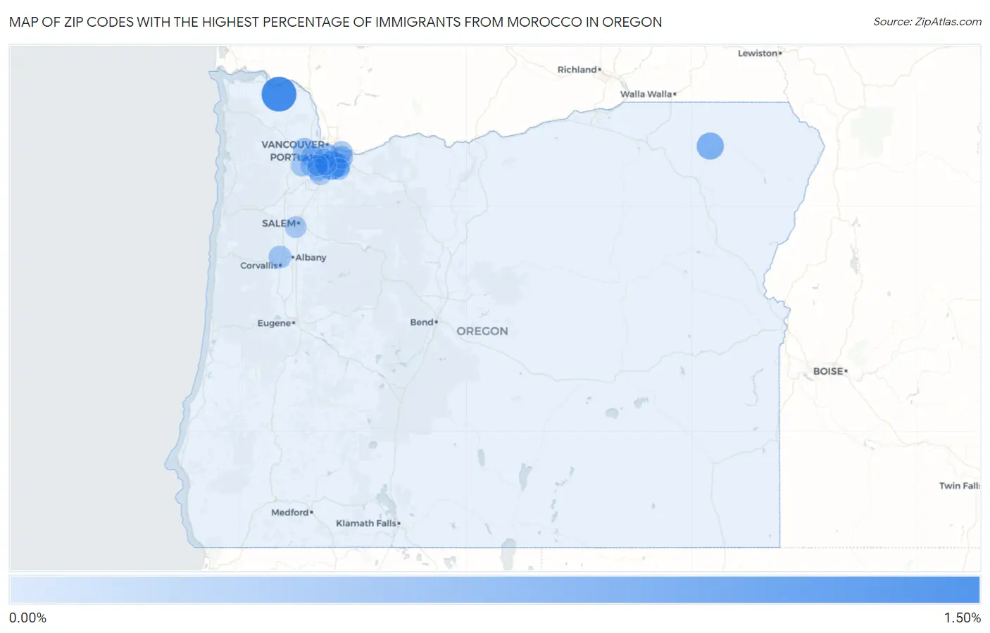 Zip Codes with the Highest Percentage of Immigrants from Morocco in Oregon Map
