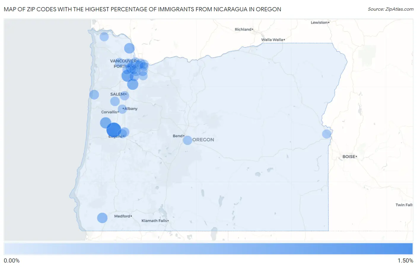 Zip Codes with the Highest Percentage of Immigrants from Nicaragua in Oregon Map