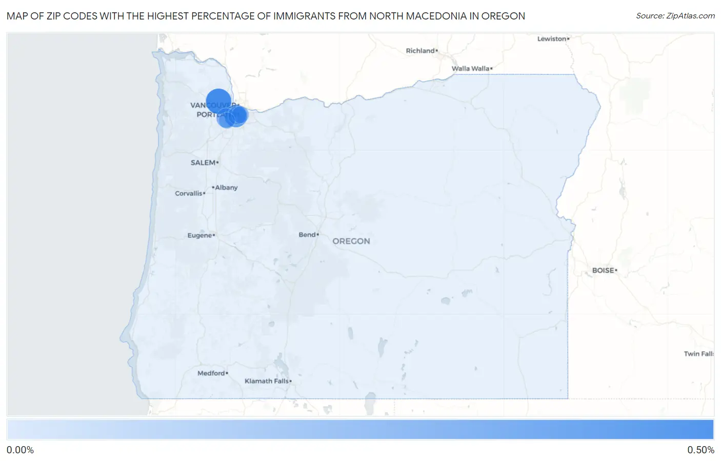 Zip Codes with the Highest Percentage of Immigrants from North Macedonia in Oregon Map