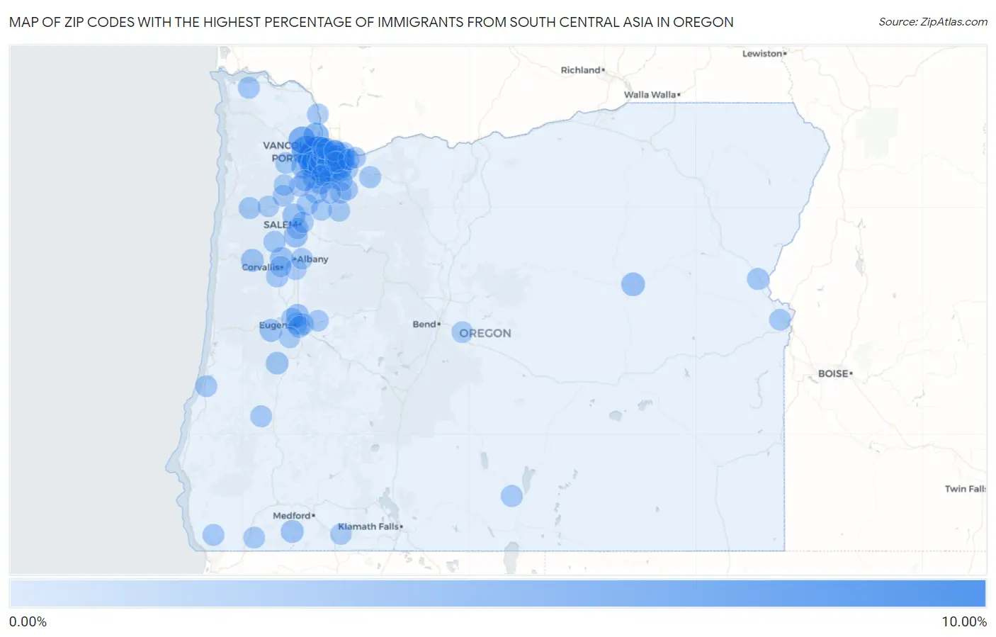 Zip Codes with the Highest Percentage of Immigrants from South Central Asia in Oregon Map
