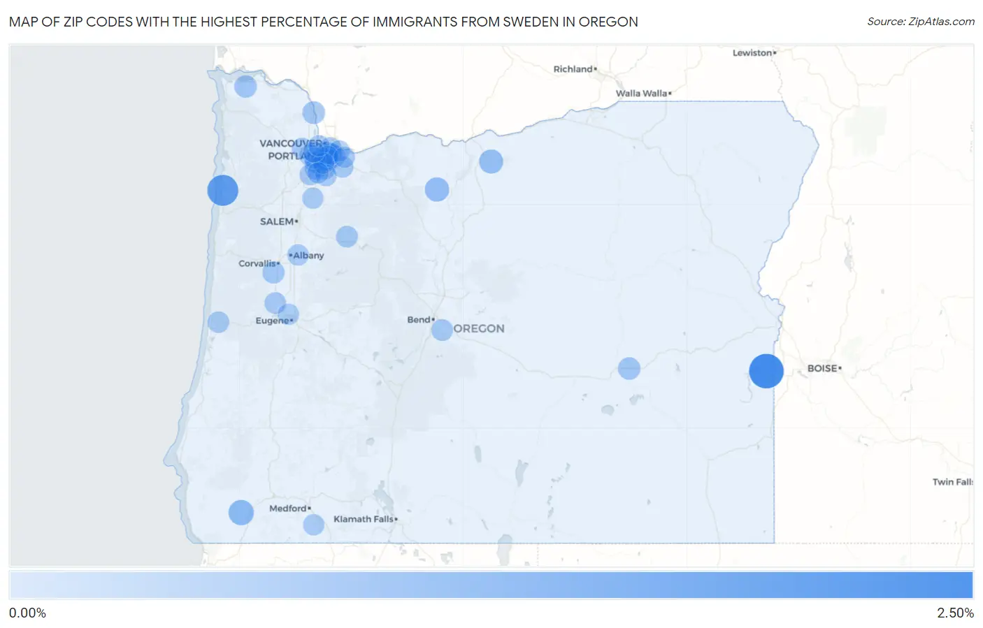 Zip Codes with the Highest Percentage of Immigrants from Sweden in Oregon Map