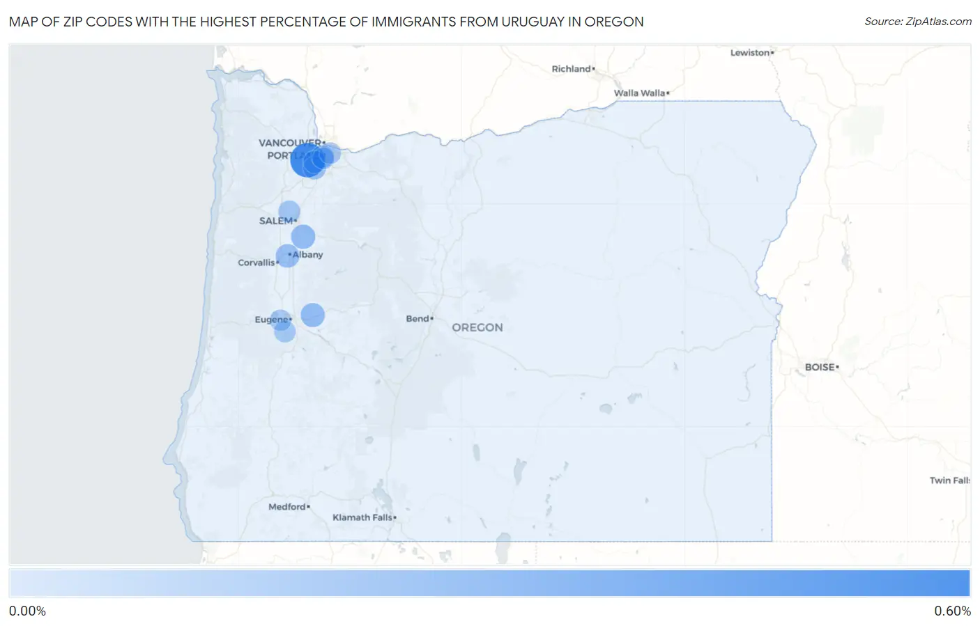 Zip Codes with the Highest Percentage of Immigrants from Uruguay in Oregon Map