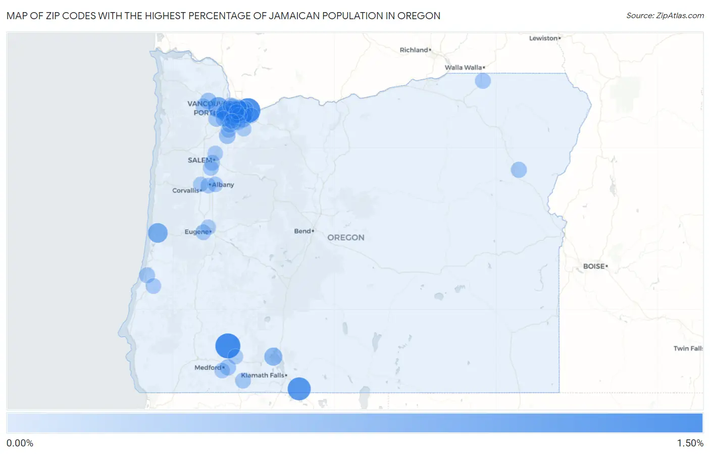 Zip Codes with the Highest Percentage of Jamaican Population in Oregon Map