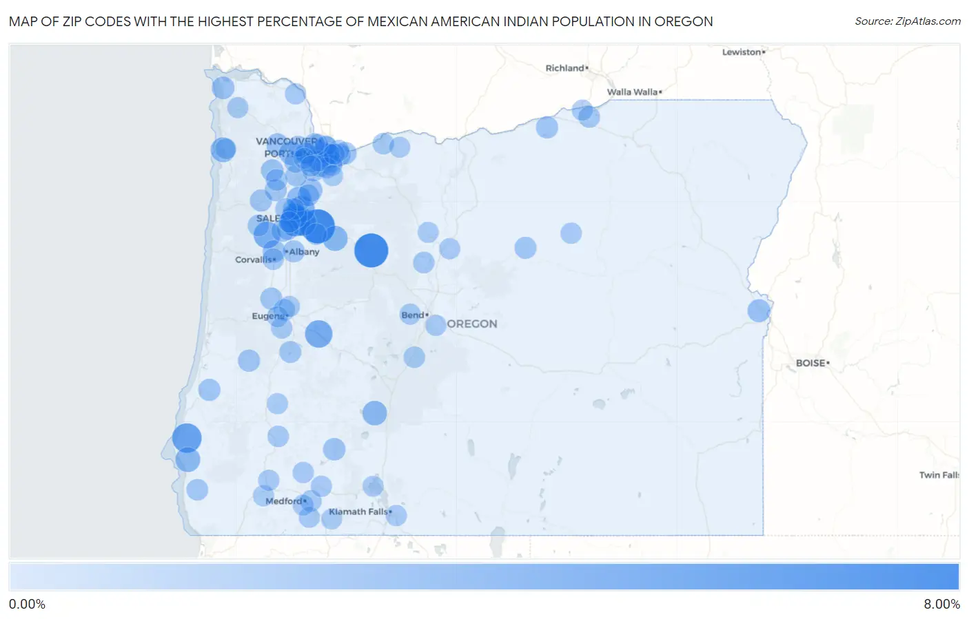 Zip Codes with the Highest Percentage of Mexican American Indian Population in Oregon Map