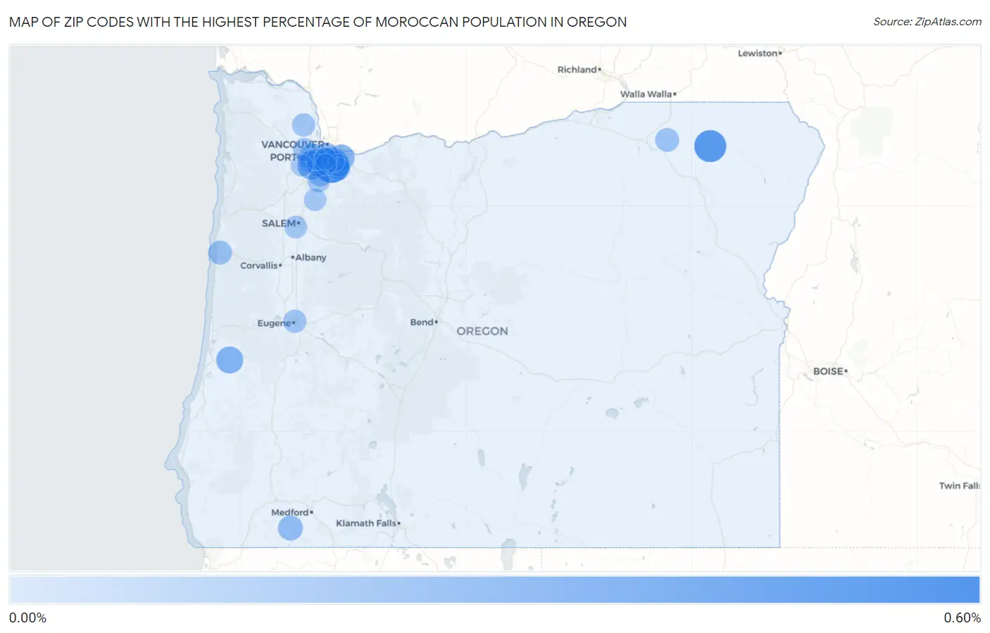 Zip Codes with the Highest Percentage of Moroccan Population in Oregon Map