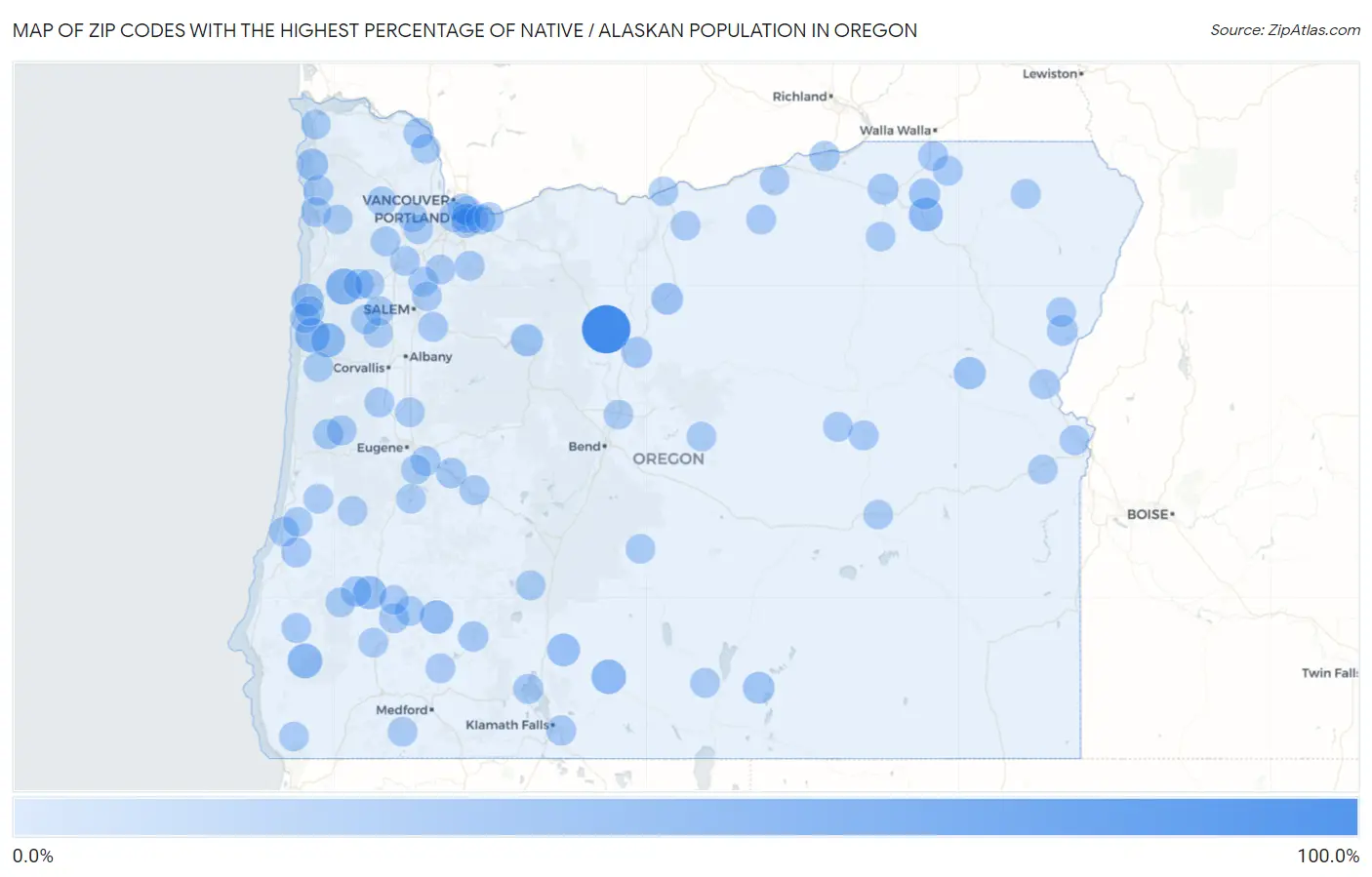 Zip Codes with the Highest Percentage of Native / Alaskan Population in Oregon Map