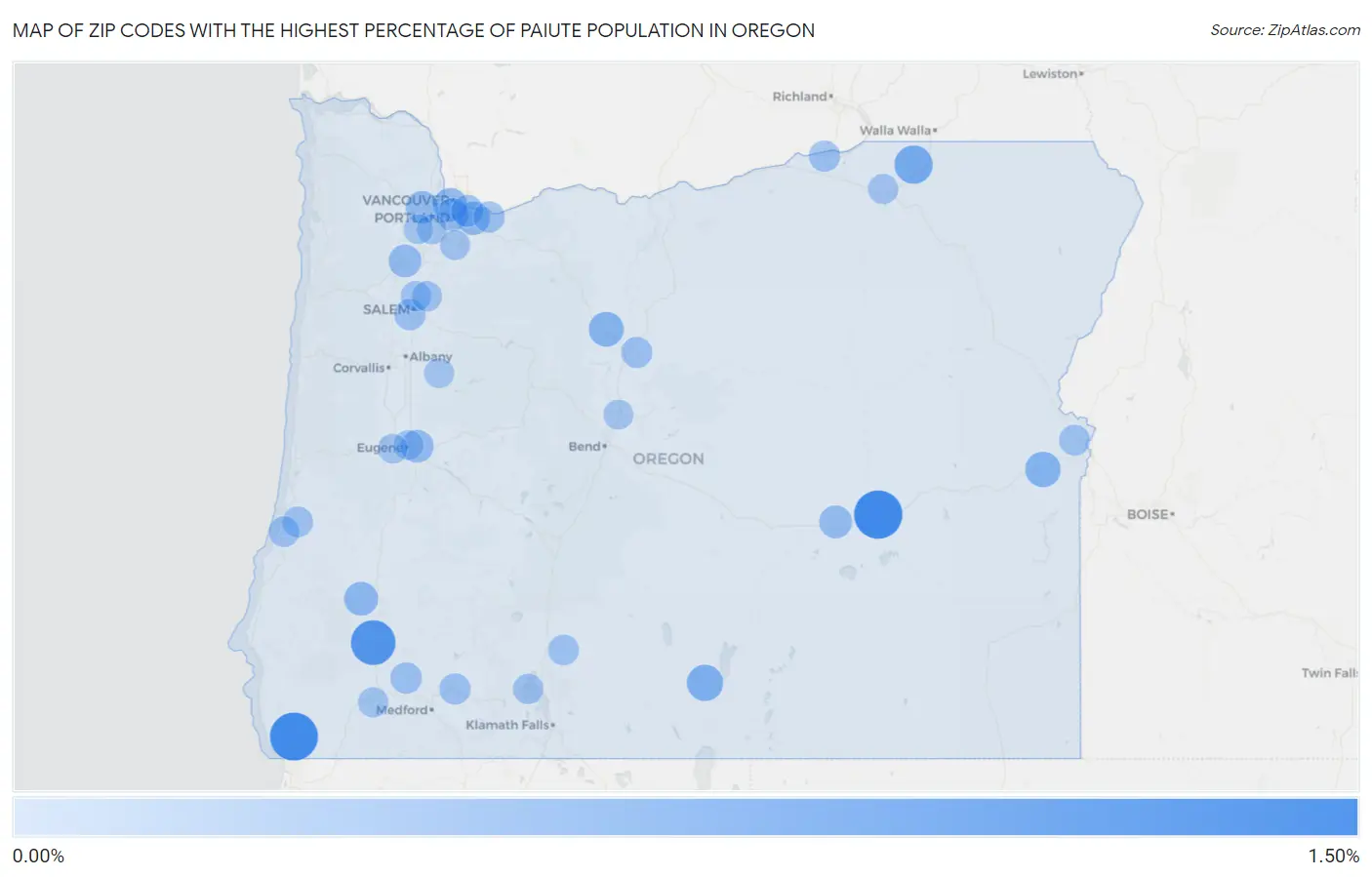 Zip Codes with the Highest Percentage of Paiute Population in Oregon Map