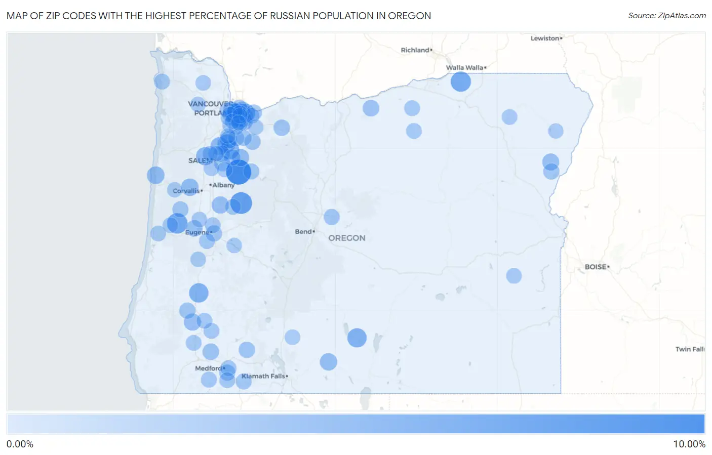 Zip Codes with the Highest Percentage of Russian Population in Oregon Map