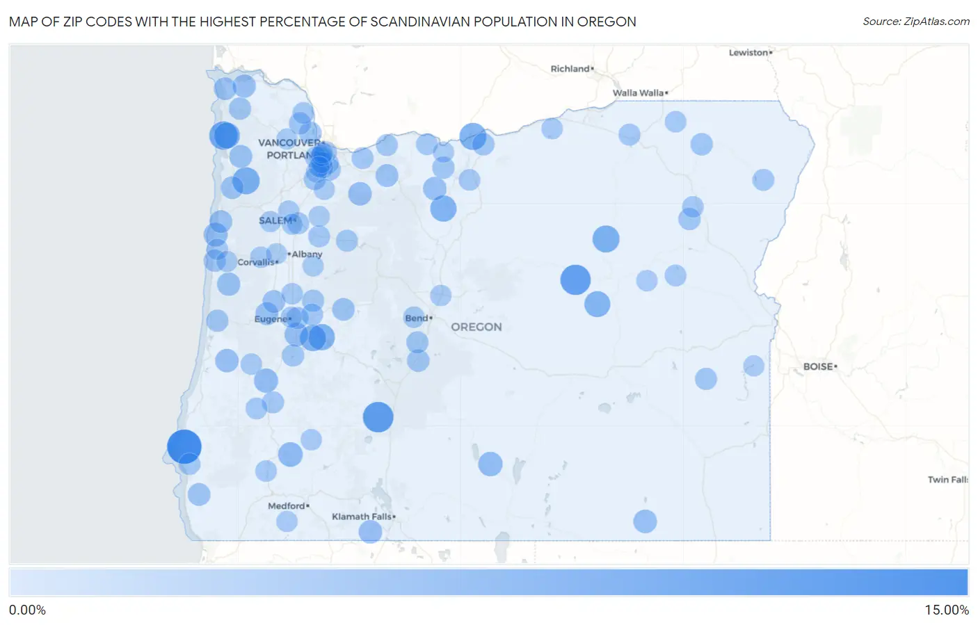 Zip Codes with the Highest Percentage of Scandinavian Population in Oregon Map