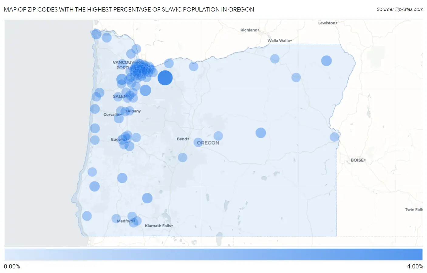 Zip Codes with the Highest Percentage of Slavic Population in Oregon Map