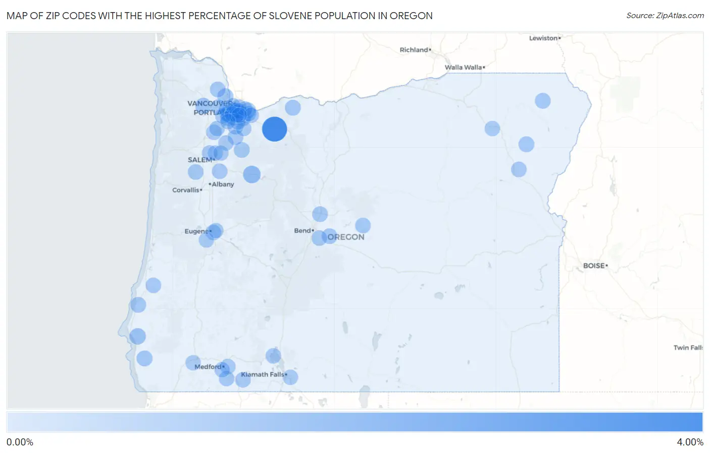 Zip Codes with the Highest Percentage of Slovene Population in Oregon Map