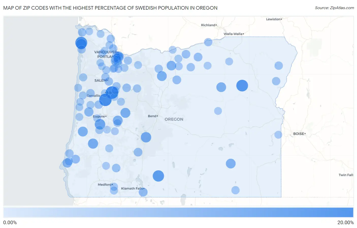Zip Codes with the Highest Percentage of Swedish Population in Oregon Map