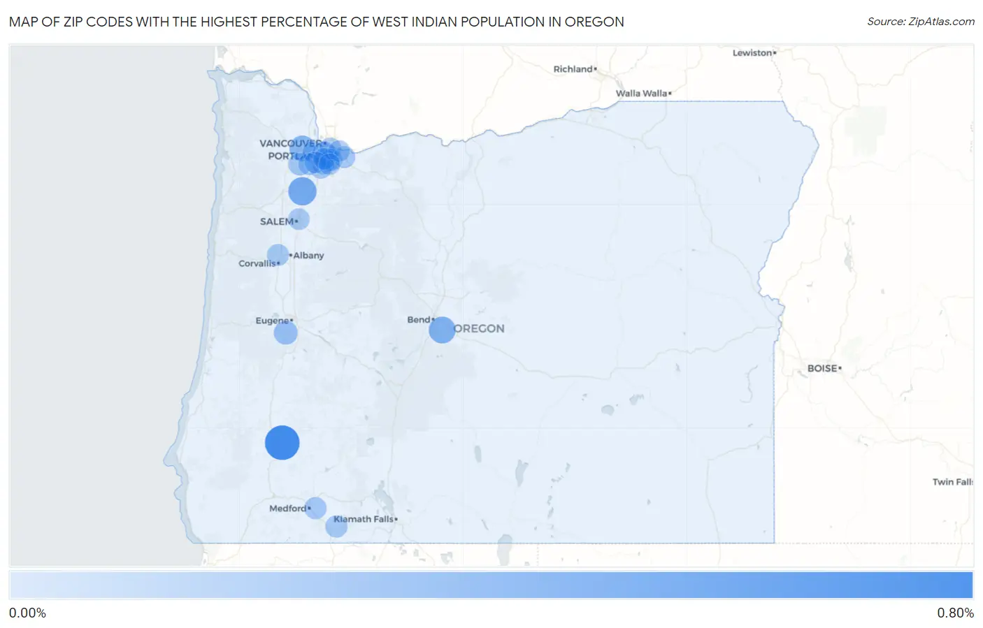 Zip Codes with the Highest Percentage of West Indian Population in Oregon Map