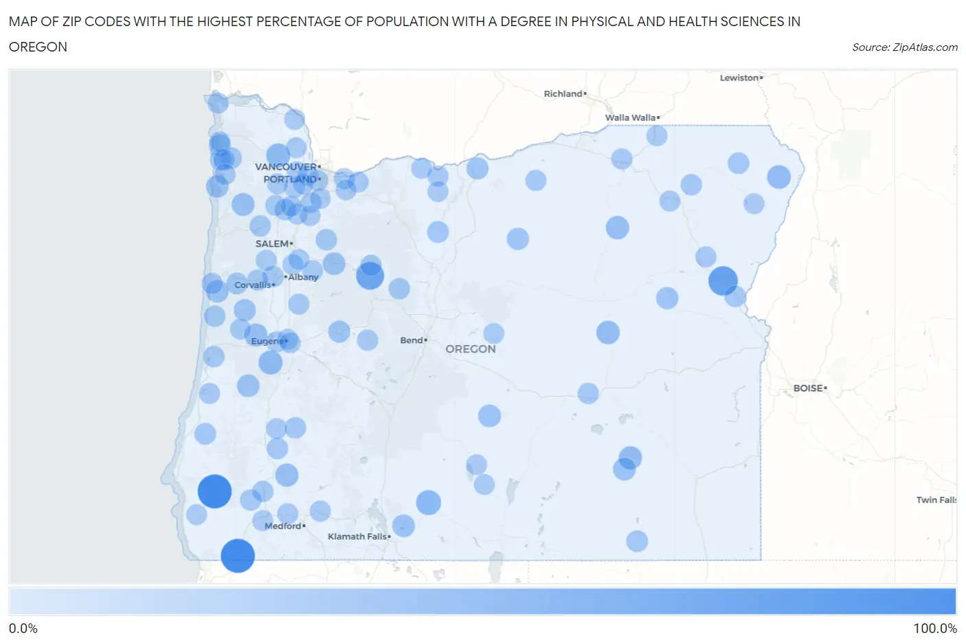 Zip Codes with the Highest Percentage of Population with a Degree in Physical and Health Sciences in Oregon Map