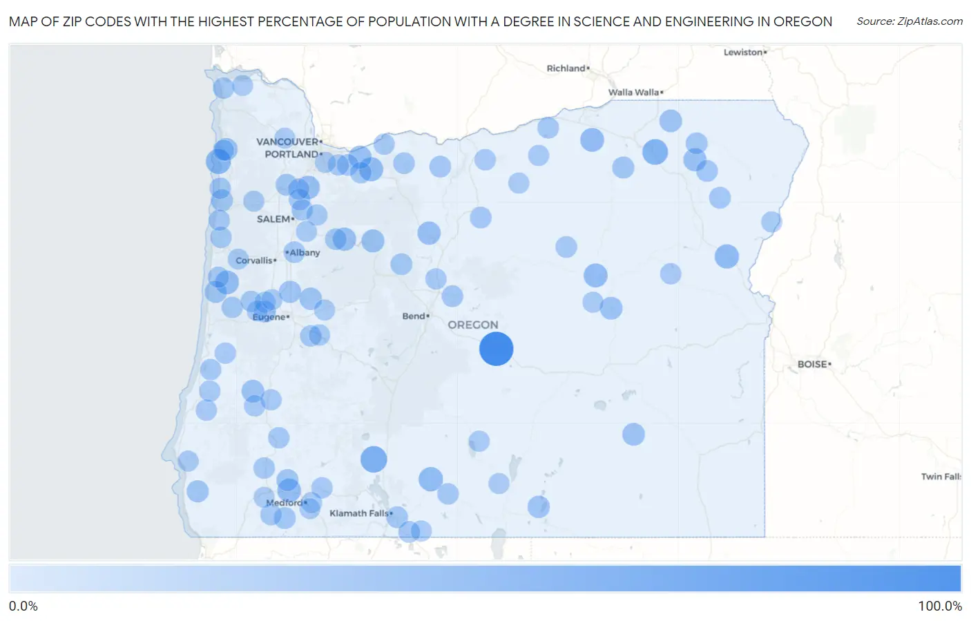 Zip Codes with the Highest Percentage of Population with a Degree in Science and Engineering in Oregon Map