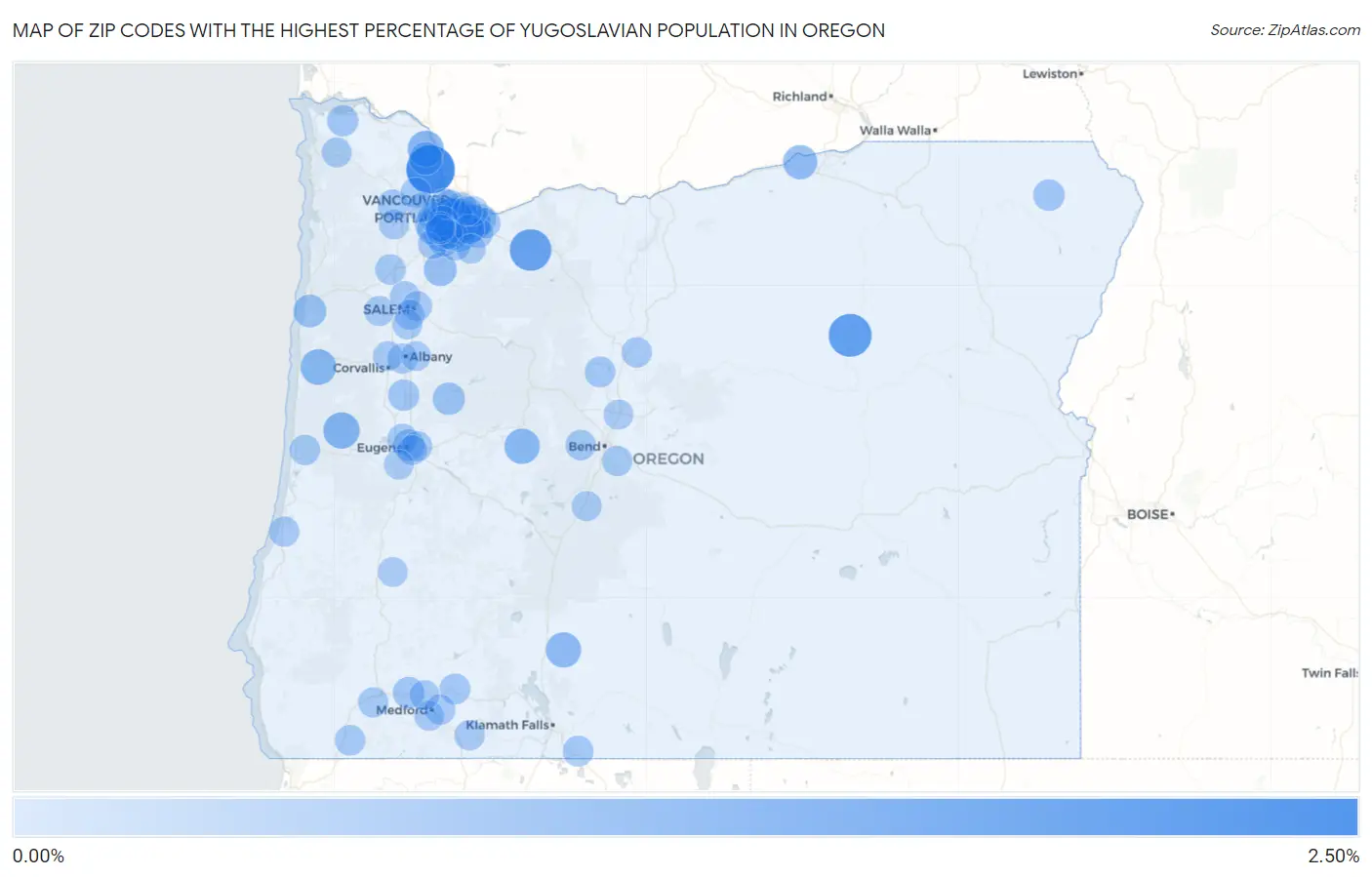 Zip Codes with the Highest Percentage of Yugoslavian Population in Oregon Map
