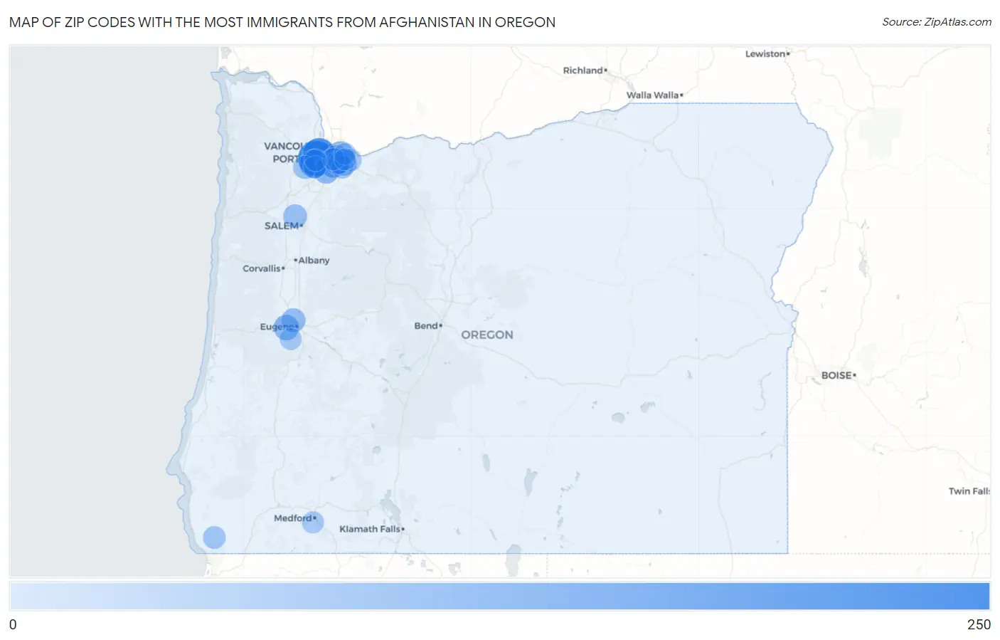 Zip Codes with the Most Immigrants from Afghanistan in Oregon Map