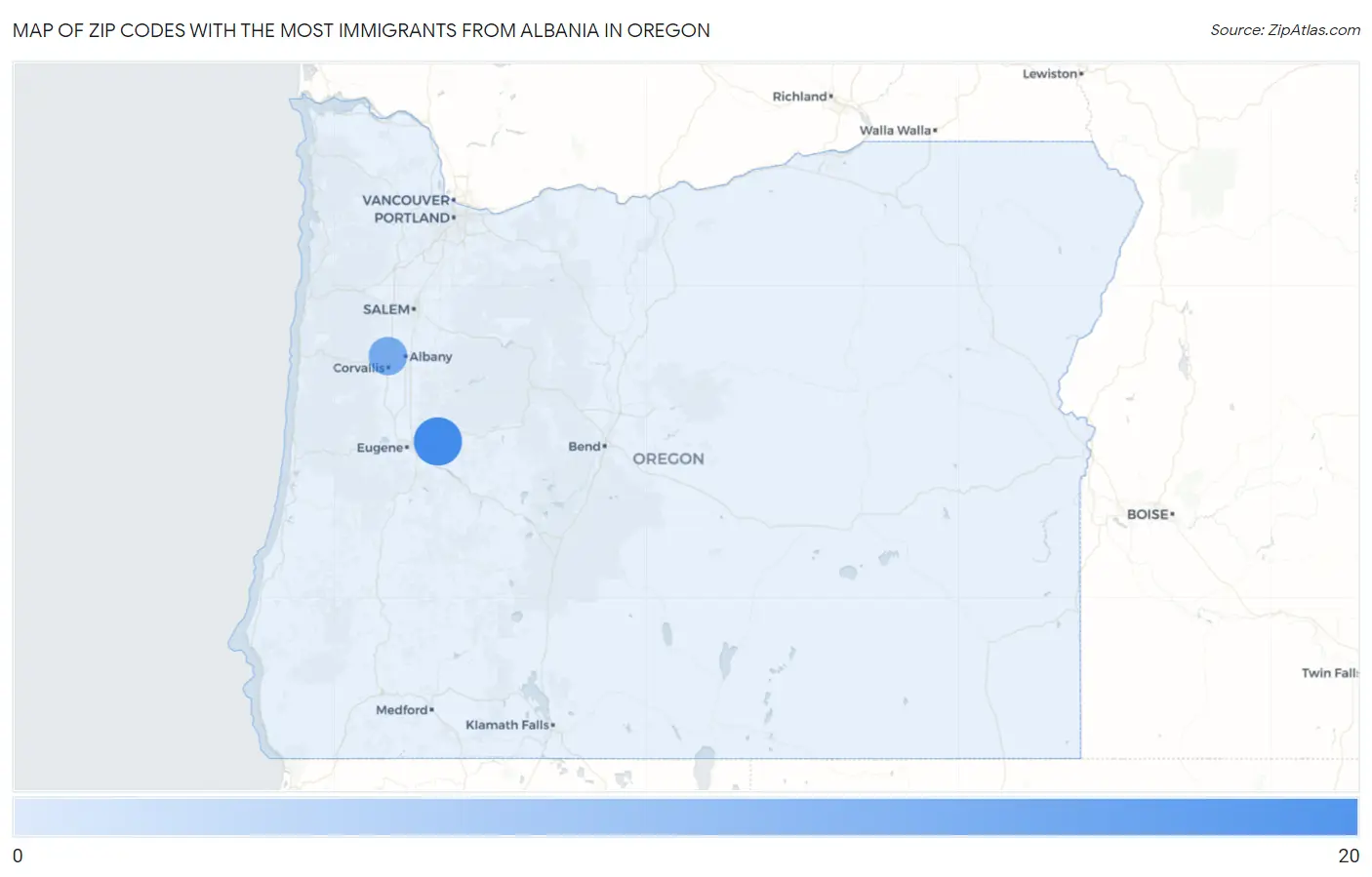 Zip Codes with the Most Immigrants from Albania in Oregon Map