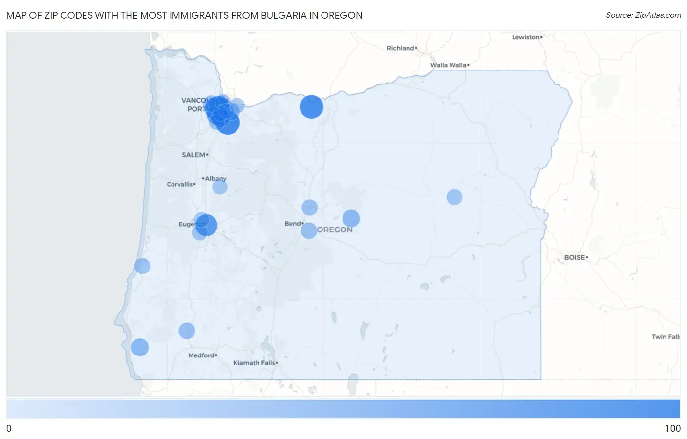 Zip Codes with the Most Immigrants from Bulgaria in Oregon Map